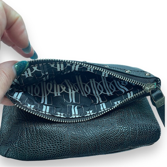Black Pebbled Leather J.Lo Wristlet•Folder over•Studded• Zipper•Clutch•Night Out - Picture 11 of 12